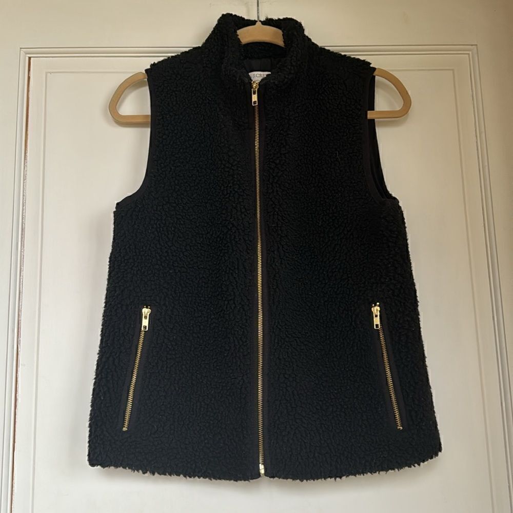 Fuzzy Vest With Gold Zipper Accents By J Crew
